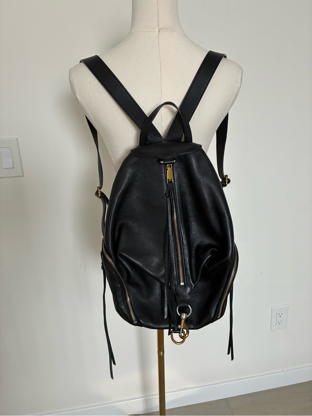 Rebecca Minkoff Julian Black Leather Backpack Two Tone Gold and Silver Hardware